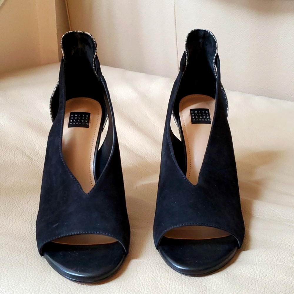 WHBM Grace Black w White Heels. SIZE 8.5.